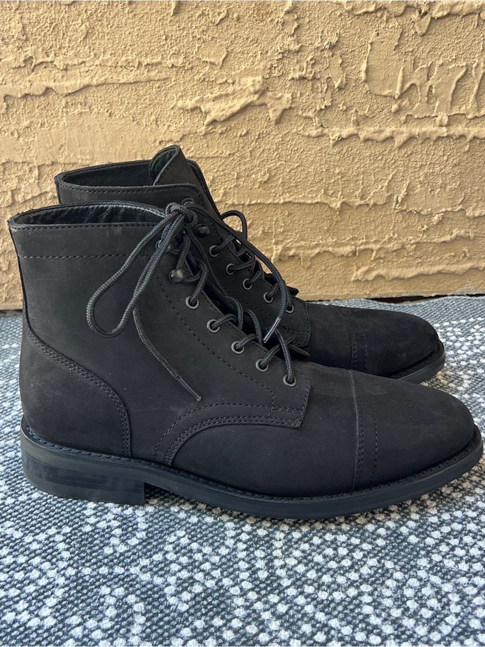 Thursday Boot Captain - Black Nubuck Lace-Up Cap-Toe Boots